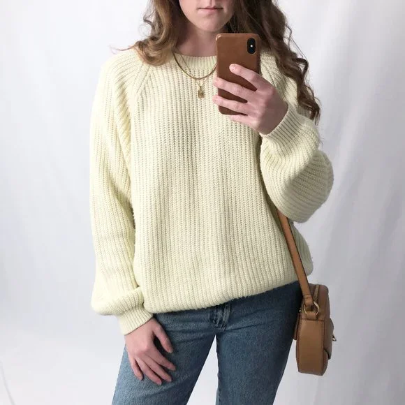 Vintage Oversized Slouchy Ribbed Cable Knit Crew Neck Sweater Preppy Academia - Picture 6 of 8